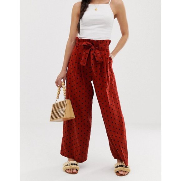 ASOS Pants - 🆕 ASOS High Waist Wide Leg Linen Blend Pants in Red Polka Dot